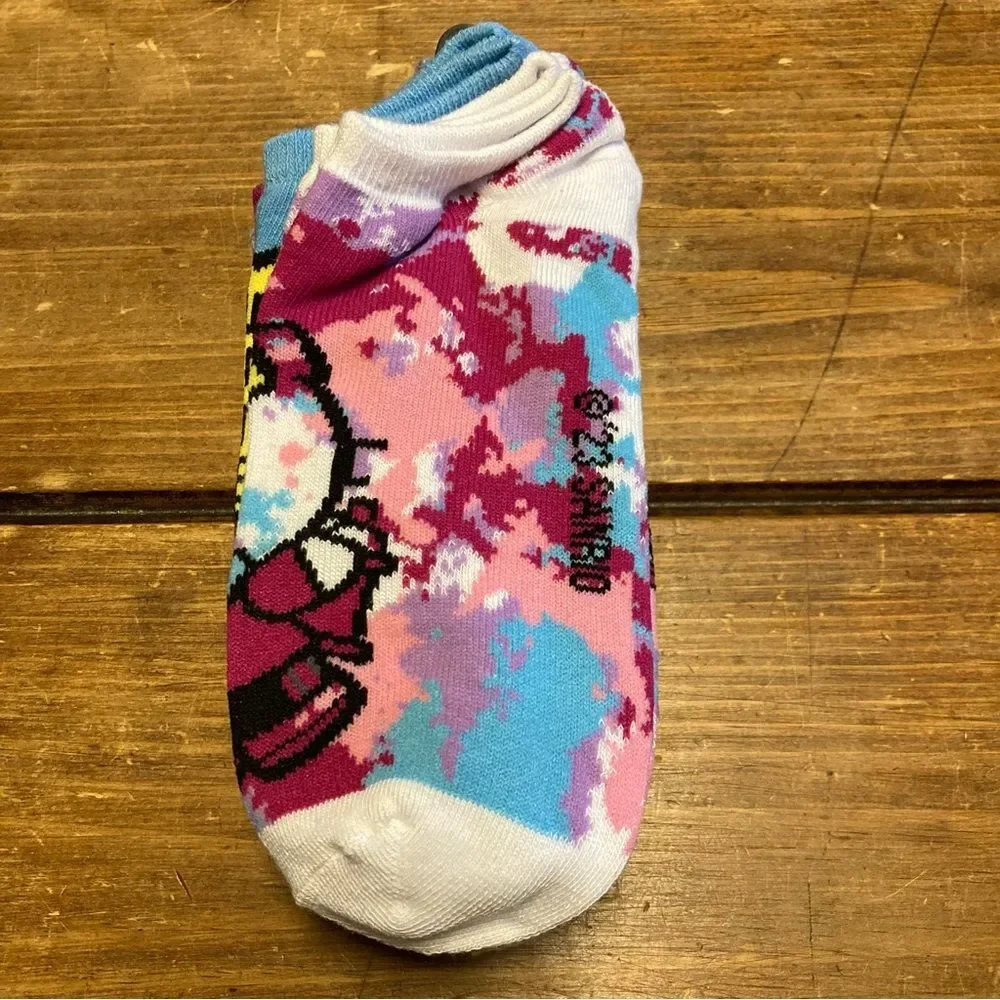 Hello Kitty 5 Pairs No Show Socks Retro Artsy Rainbow Kawaii NWT